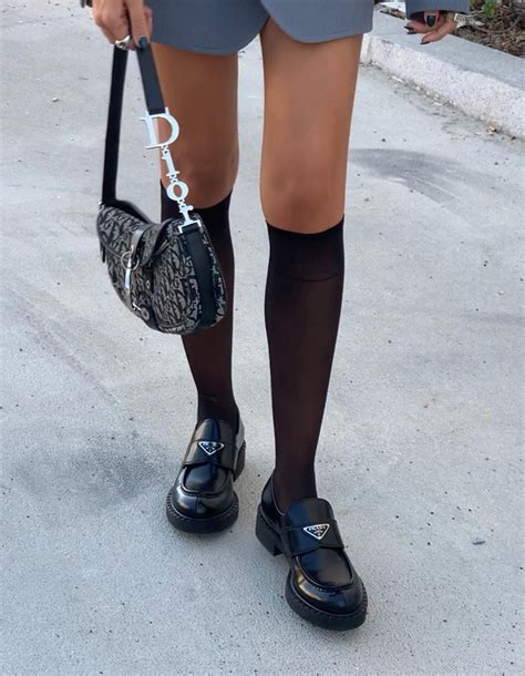 prada loafer street style|Prada chunky loafer.